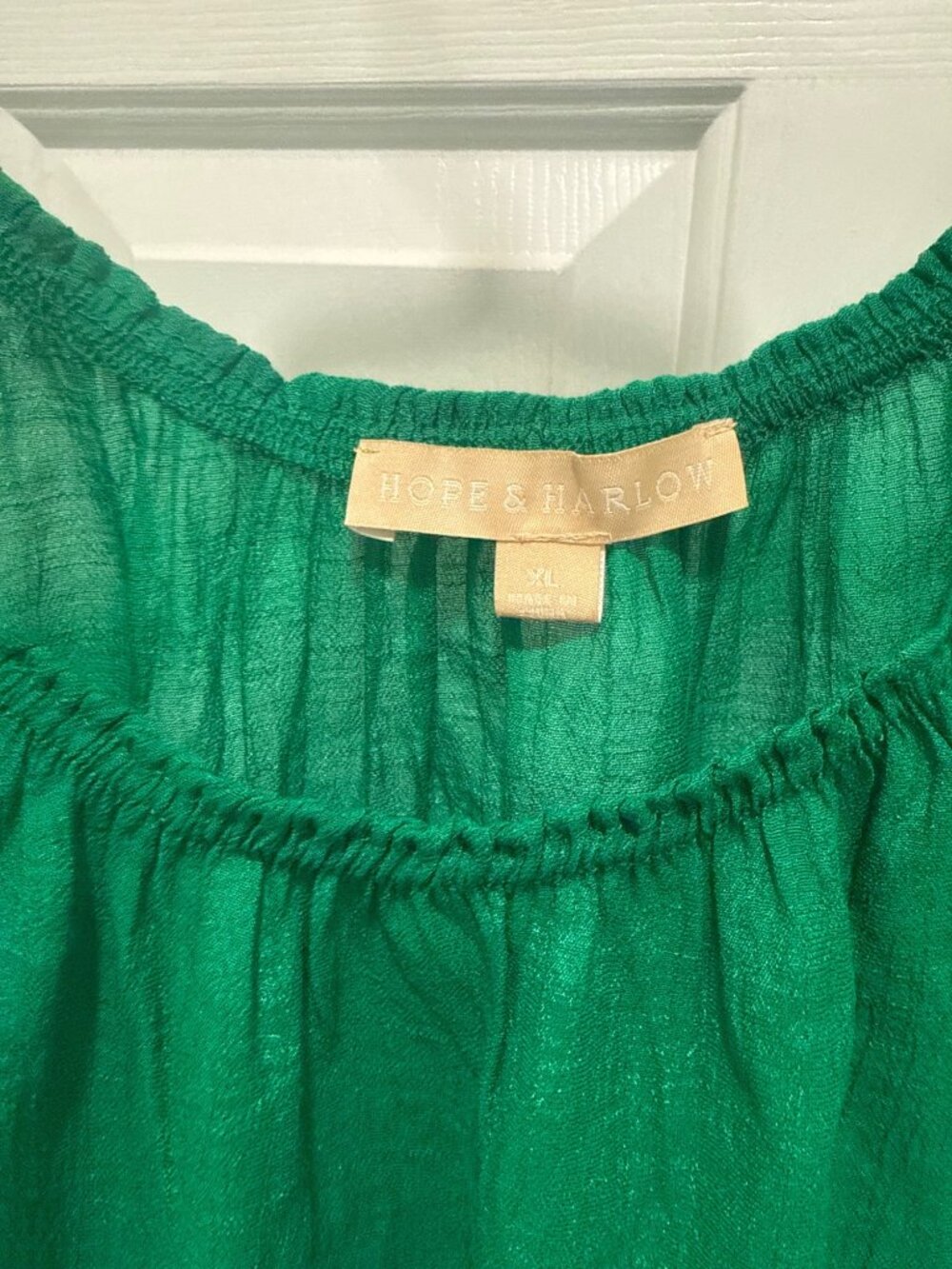Hope & Harlow womens XL Jolly green long sleeve shirt blouse crochet lace trim - Picture 4 of 14